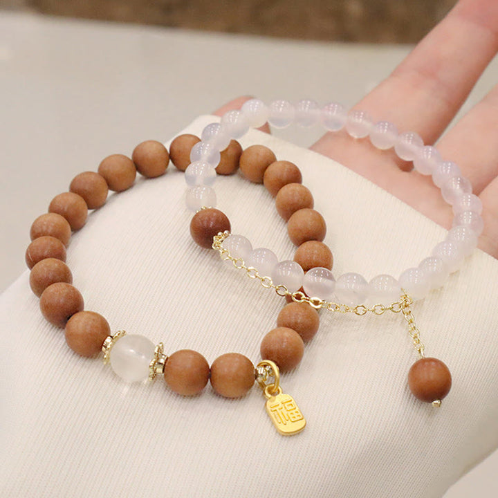 Buddha Stones白檀 キャッツアイ 福 キャラクター チャーム 守護 ブレスレット