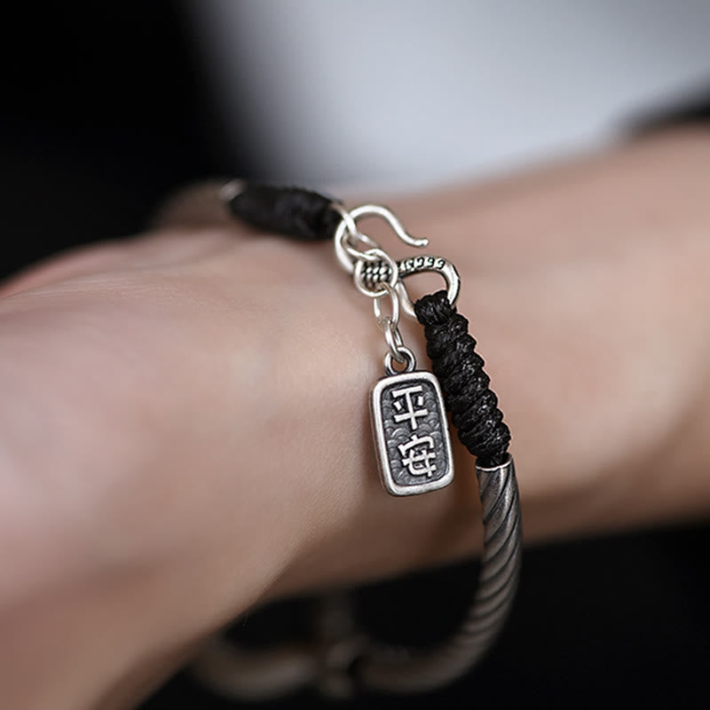Buddha Stones999 スターリングシルバー 福文字 平和バックル 銅貨 縁起の良い雲 幸運のブレスレット