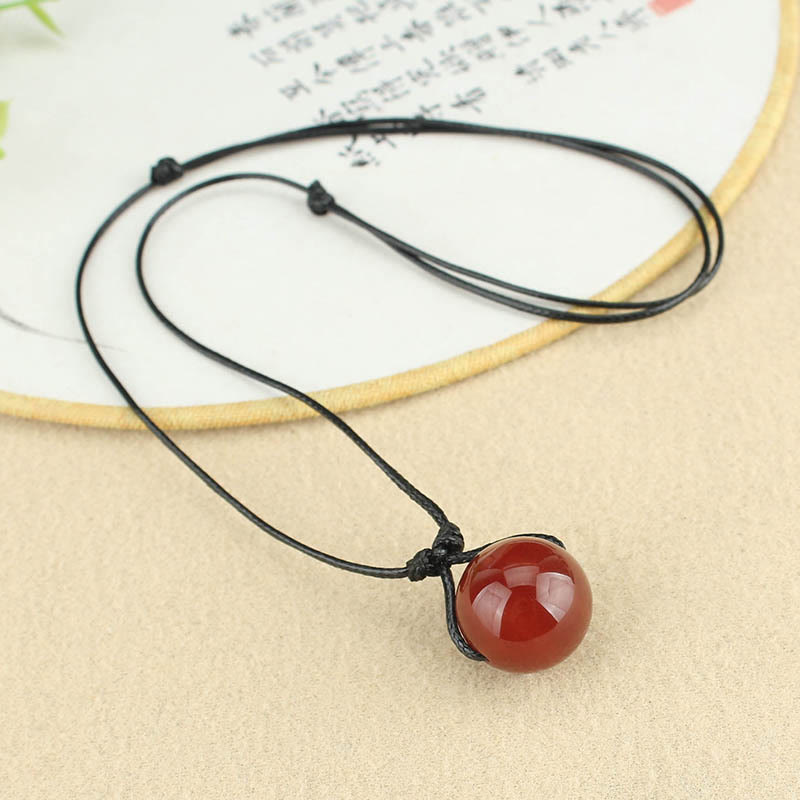 Buddha Stonesレッドアゲートビーズコンフィデンスレザーロープネックレスペンダント