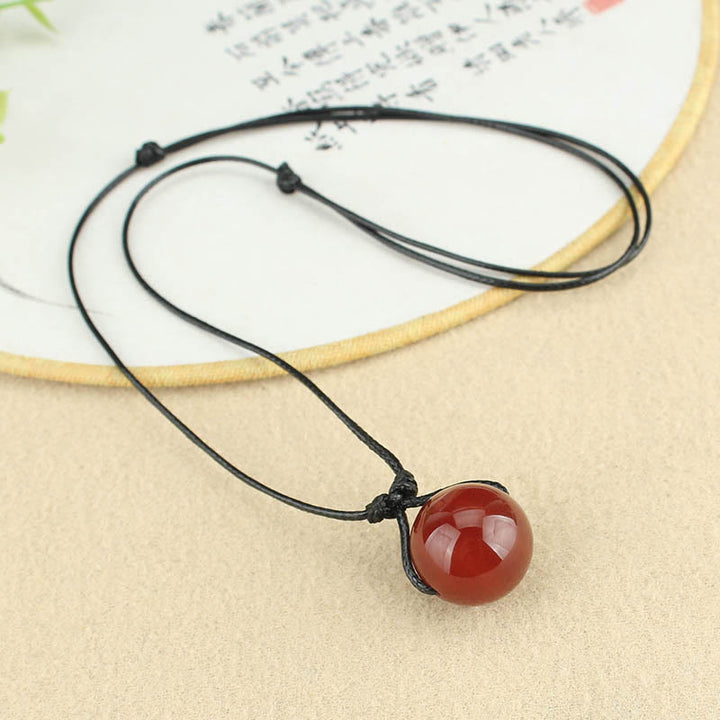 Buddha Stonesレッドアゲートビーズコンフィデンスレザーロープネックレスペンダント