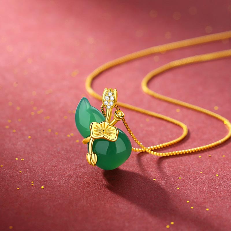 Buddha Stonesシアン翡翠 ひょうたん 蓮の葉 豊穣のペンダントネックレス - image 2