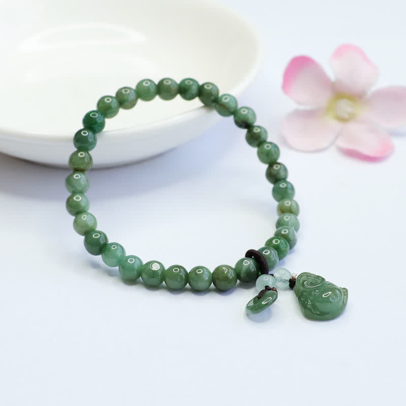 Buddha Stones笑う仏陀 シアン翡翠 ヒーリングブレスレット
