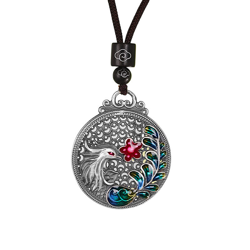 Buddha Stones990スターリングシルバー フェニックス 幸運の守護ネックレスペンダント