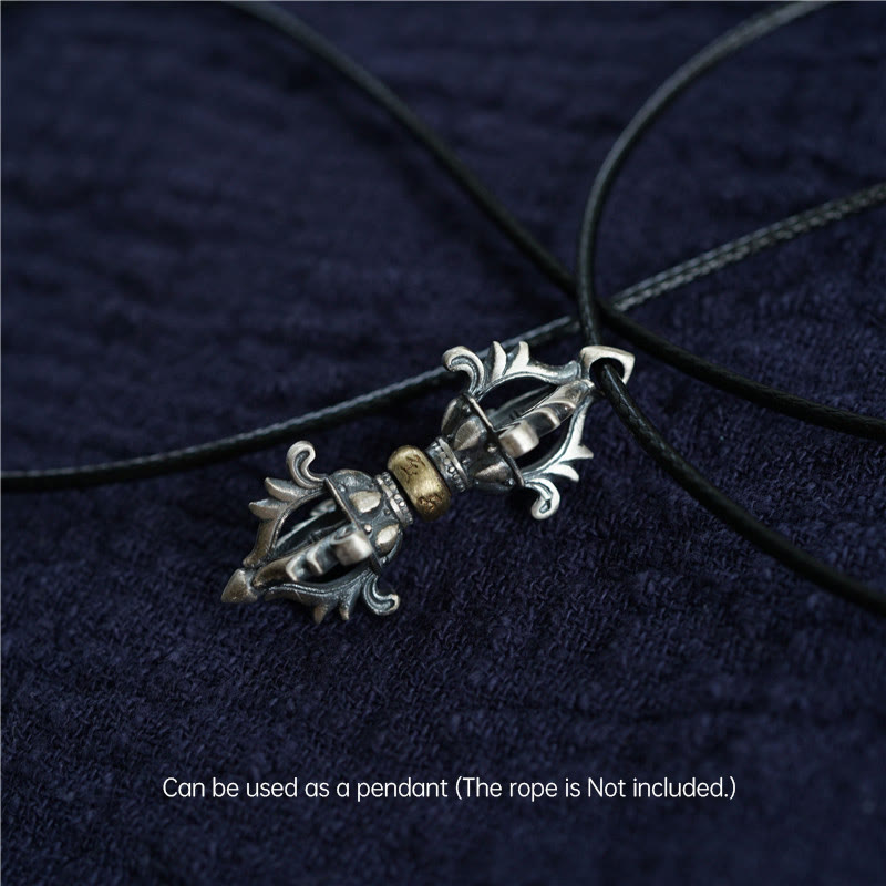 Buddha Stones925 スターリングシルバーOm Mani Padme Humドルジェヴァジュラ 彫刻された強さのペンダント 吊り下げ装飾