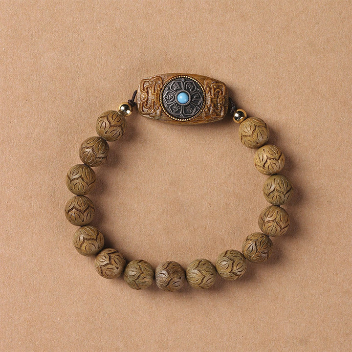 Buddha Stonesグリーンサンダルウッド黒檀サンダルウッドオーム・マニ・パドメ・フム癒しのブレスレット
