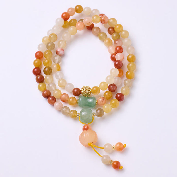 Buddha Stones天然ゴールデンシルク翡翠パンプキンチャーム富と幸運トリプルラップブレスレット