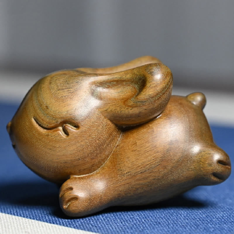 Buddha Stones緑 白檀 小さな ミニ かわいい ウサギ 平和 装飾