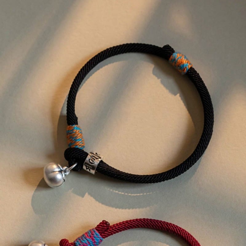 Buddha Stones925 スターリングシルバー チベット ハンドメイドオーム・マニ・パドメ・フム柿チャーム 幸運の守護 編み込みブレスレット
