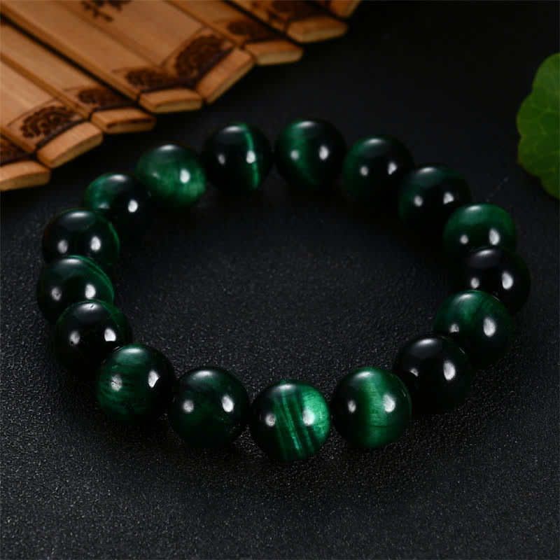 Buddha Stones天然グリーンタイガーアイの強さのブレスレット