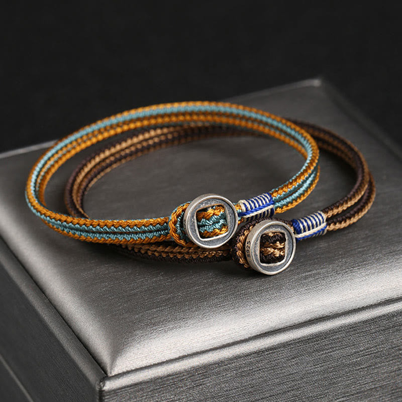 Buddha Stones 925スターリングシルバー 守護 編み込みロープブレスレット（ボタン留め） ハンドメイド