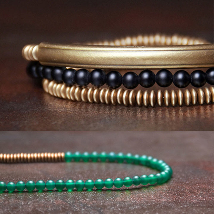 Buddha Stonesチベット瑪瑙石 銅製 守護 トリプルラップブレスレット