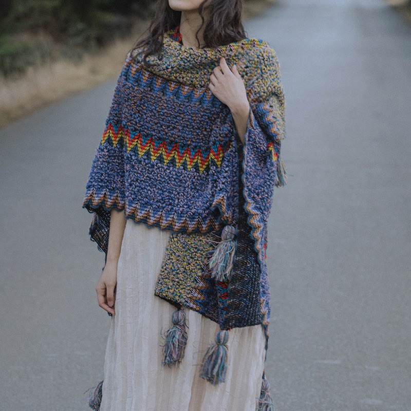 Buddha Stonesチベットショール 柔らかく暖かいニットマント 冬用チベットタッセルスカーフ - image 4