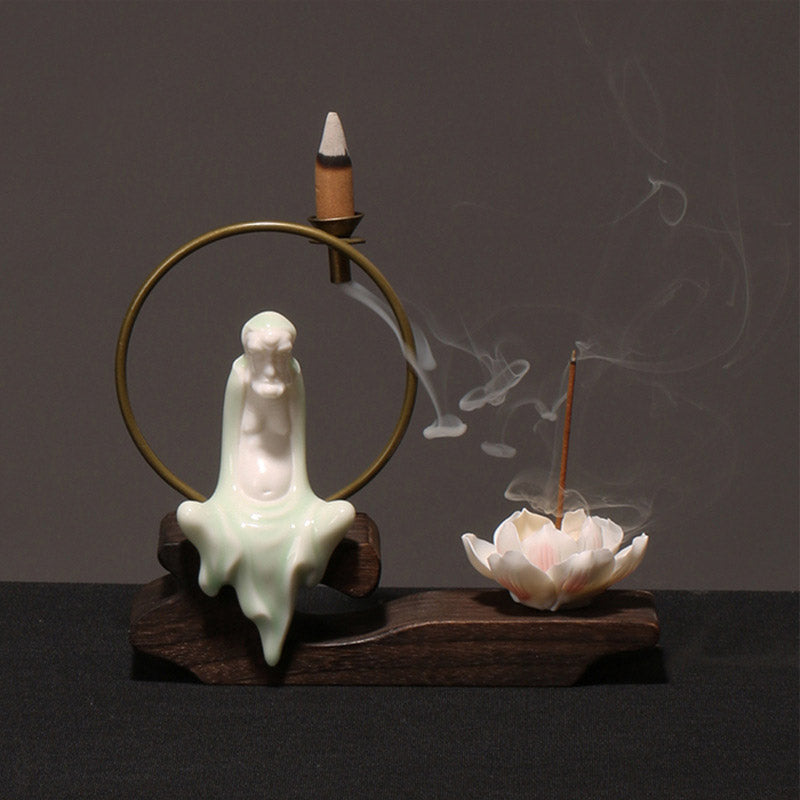 Buddha Stones陶器 蓮 癒し 瞑想 香炉 装飾