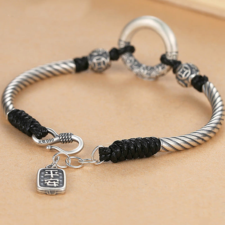 Buddha Stones999 スターリングシルバー 福文字 平和バックル 銅貨 縁起の良い雲 幸運のブレスレット