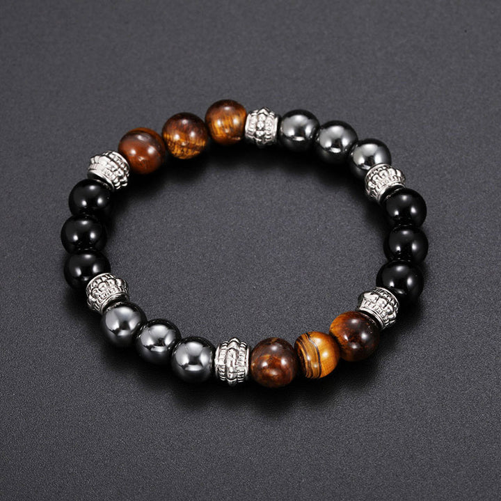Buddha Stonesタイガーアイとヘマタイトの幸運と癒しのブレスレット