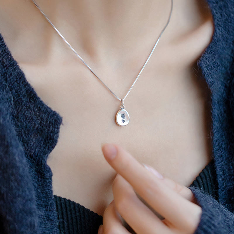 Buddha Stones999スターリングシルバー 平和と喜び 福の字 幸運 925スターリングシルバー チェーンネックレスペンダント
