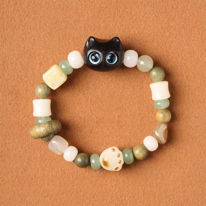 Buddha Stones菩提樹 緑白檀黒檀小葉紫檀猫の頭 足爪 平和ブレスレット - image 2