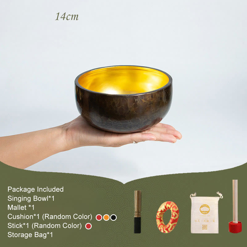 チベット瞑想用サウンドボウル 手作りヒーリングヨガマインドフルネスシンギングボウルセット - 14cm - image 1