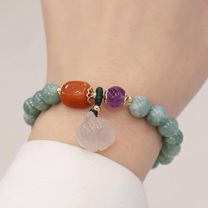 Buddha Stonesシアン翡翠 蓮の花 かぼちゃ 願い 平和バックル アメジスト クリスタル ヒーリングブレスレット