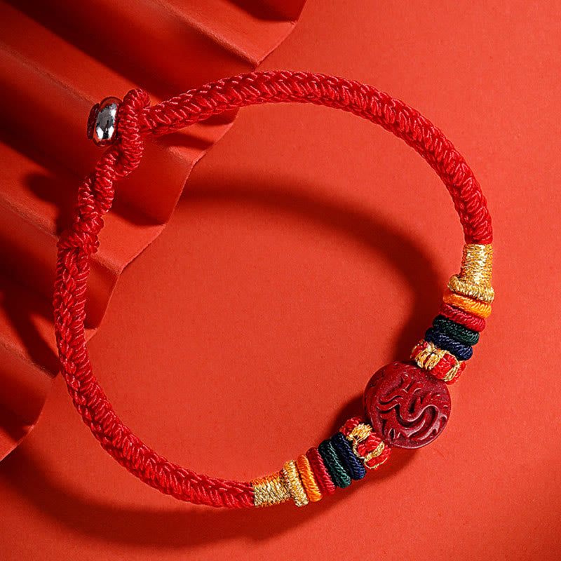 Buddha Stones龍年 925 スターリングシルバー 中国十二支 辰砂 縁起の良い組み合わせ 祝福ブレスレット