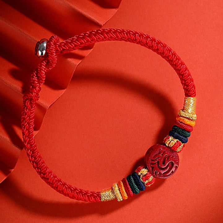 Buddha Stones龍年 925 スターリングシルバー 中国十二支 辰砂 縁起の良い組み合わせ 祝福ブレスレット