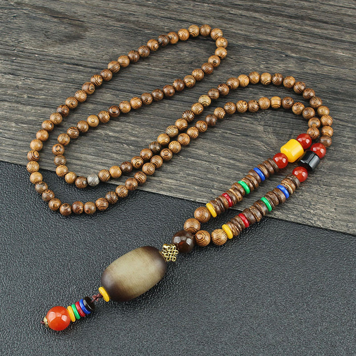 Buddha Stonesチベット ウェンジウッド 菩提樹 シードアゲート バランス ピース ネックレス ペンダント