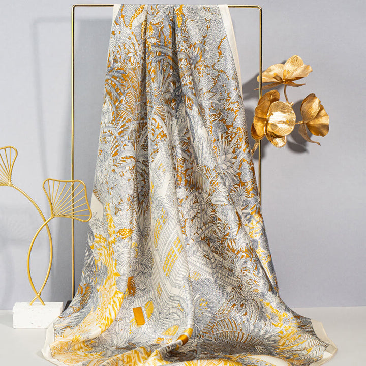 Buddha Stonesジャングル油絵吉兆雲100%マルベリーシルクスカーフプレミアムグレード6A両面シルクネックスカーフ - image 4