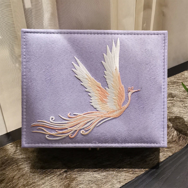Buddha Stonesパープルフェニックス ジュエリーボックスオーガナイザー 2層ジュエリー収納ボックス フランネルボックス