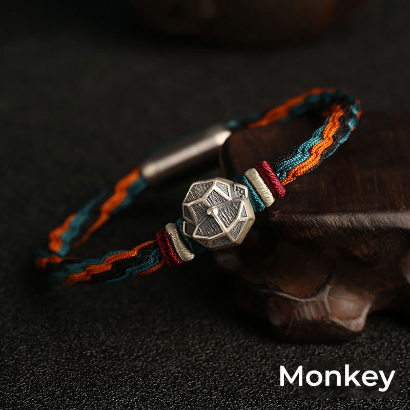 Buddha Stonesハンドメイド 999 スターリングシルバー 龍年 十二支 守護 カラフル 輪廻 結び目 ロープ ブレスレット