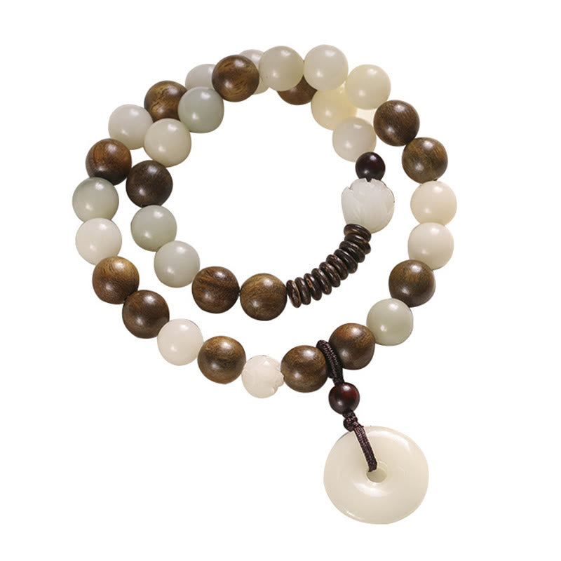 Buddha Stonesの種 グリーンサンダルウッド 蓮の平和のお守りチャームハーモニー ダブルラップブレスレット