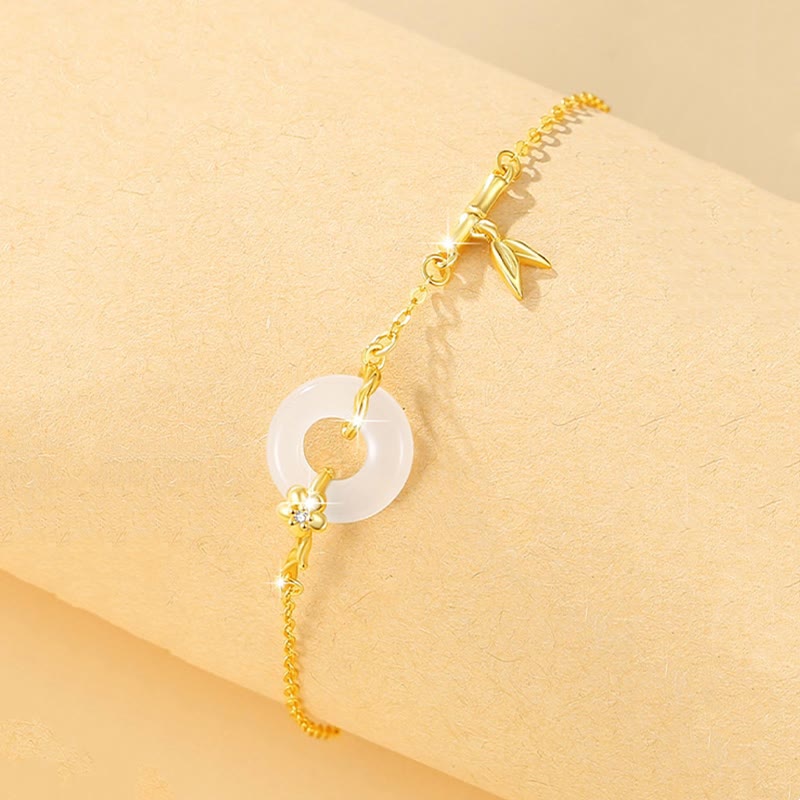 Buddha Stones925 スターリングシルバー 和田翡翠 カルセドニー 平和バックル 竹の葉 繁栄チェーンブレスレット