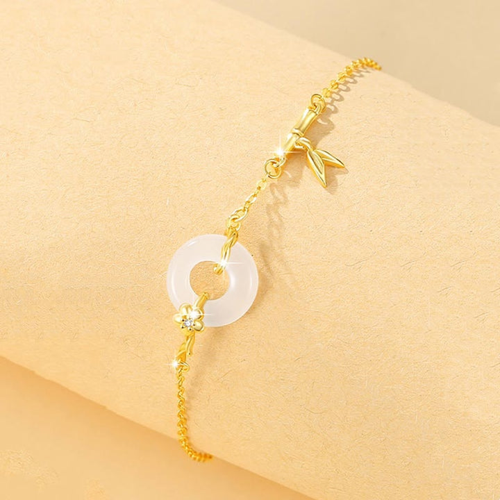 Buddha Stones925 スターリングシルバー 和田翡翠 カルセドニー 平和バックル 竹の葉 繁栄チェーンブレスレット