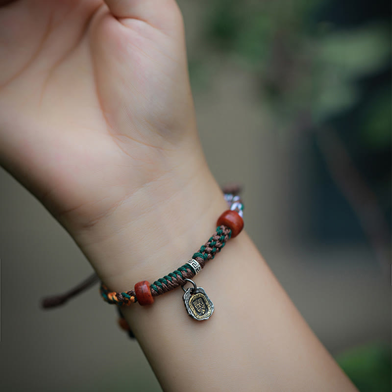 Buddha Stonesハンドメイド チベットシルバー 925 スターリングシルバー ザキラム 富の女神 ラクダの骨 守護 編み込みブレスレット