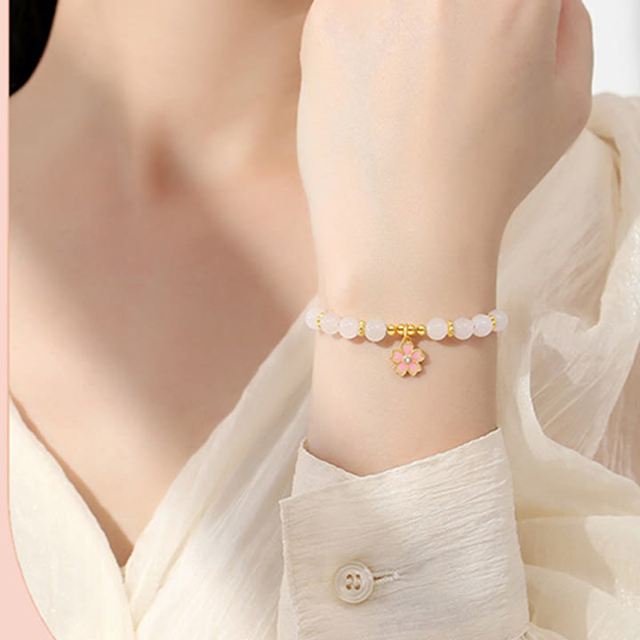 Buddha Stones 925スターリングシルバー 和田産白翡翠 桜守護ブレスレット