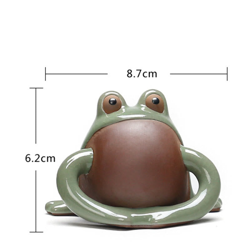 Buddha Stones風水 富と幸運 かわいいカエル 陶器 ティーペット 置物 装飾