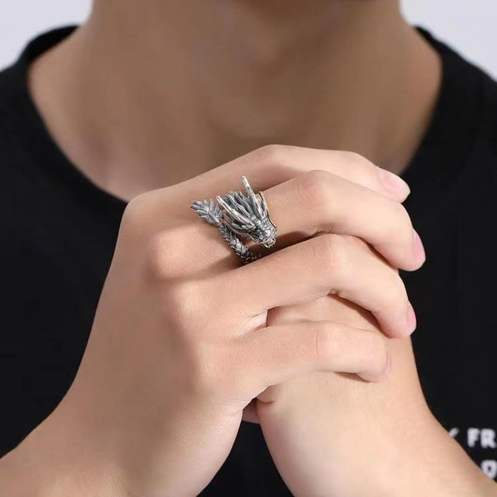 Buddha Stones925 スターリングシルバー ヴィンテージ ドラゴンデザイン 保護 強度 調節可能 リング