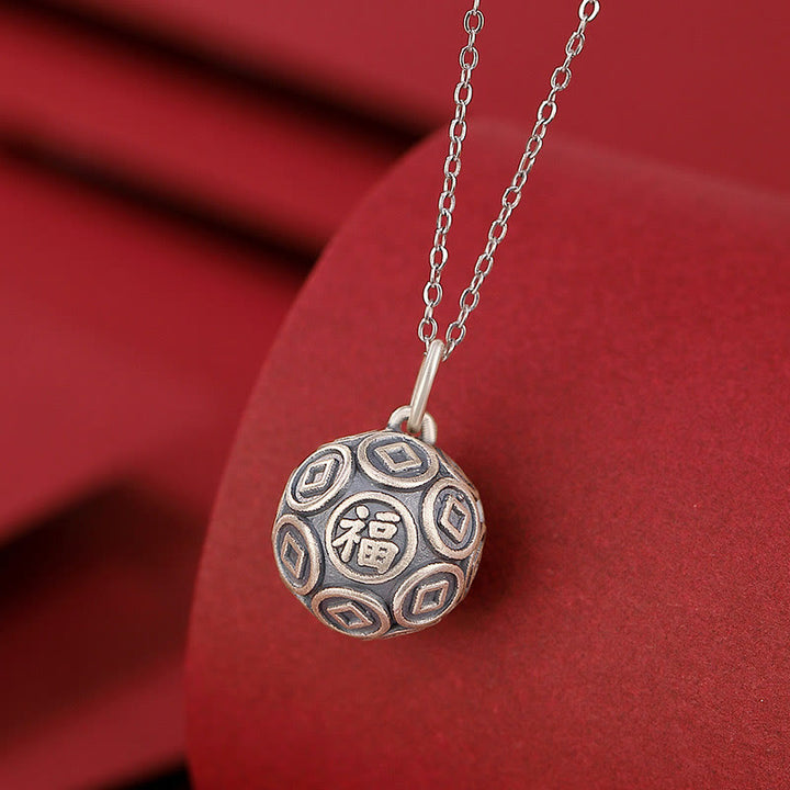 Buddha Stones990 スターリングシルバー 福文字 銅貨 幸運 幸運 チェーンネックレス ペンダント