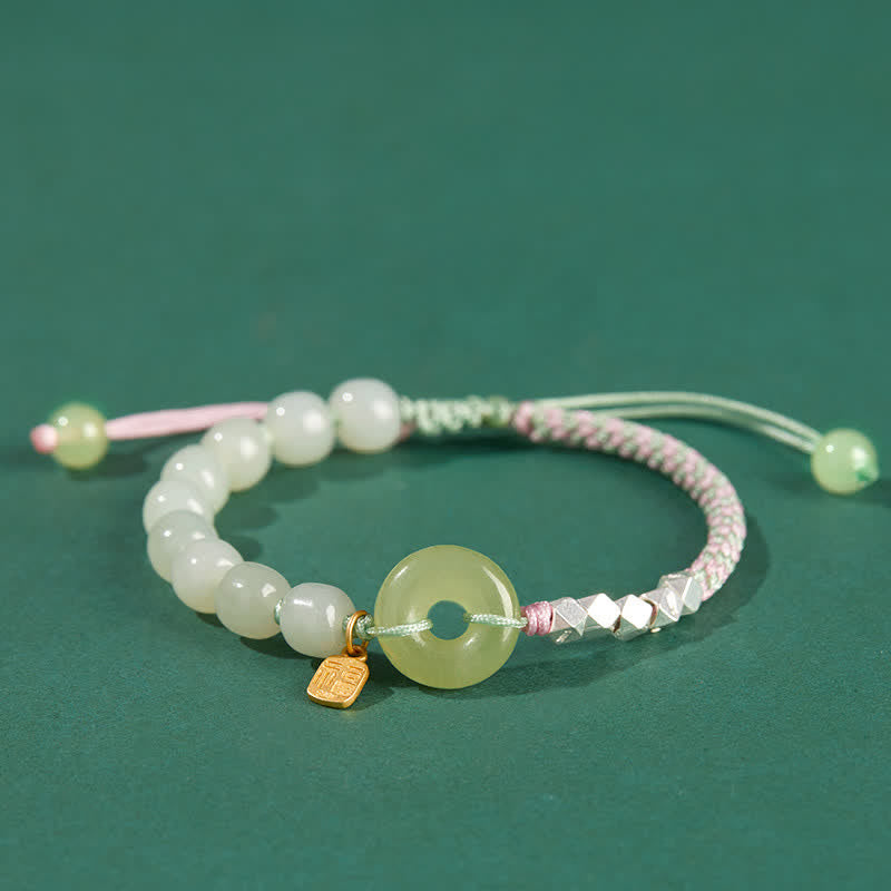Buddha Stones 925スターリングシルバー 和田翡翠 平和バックル ビーズ 幸運 幸福 チャームブレスレット
