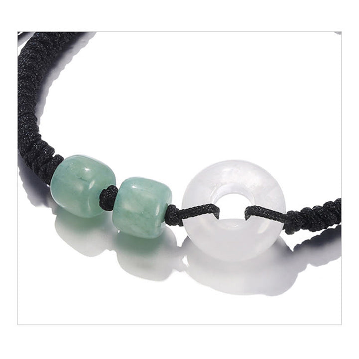 Buddha Stones2個入り グリーンアベンチュリン ホワイトジェイド 平和バックル 幸運 編み込み カップルブレスレット