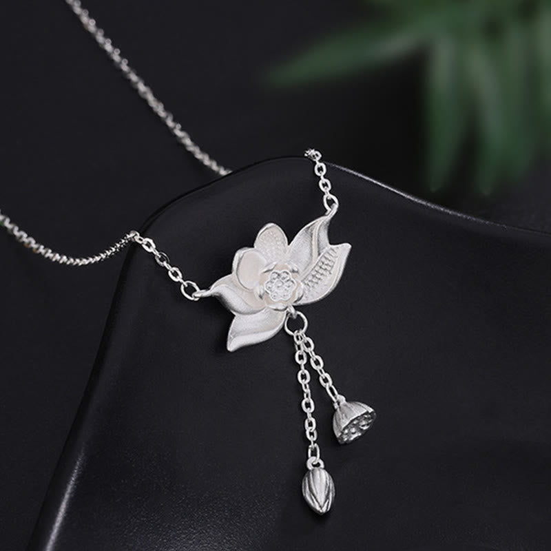 Buddha Stones999 スターリングシルバー 蓮の花の鞘 彫刻 悟りのネックレス ペンダント