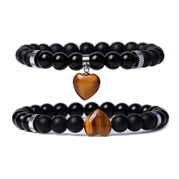 Buddha Stones2個入り ブラックオニキス クリスタルストーン 愛の心を守るサポート カップルブレスレット