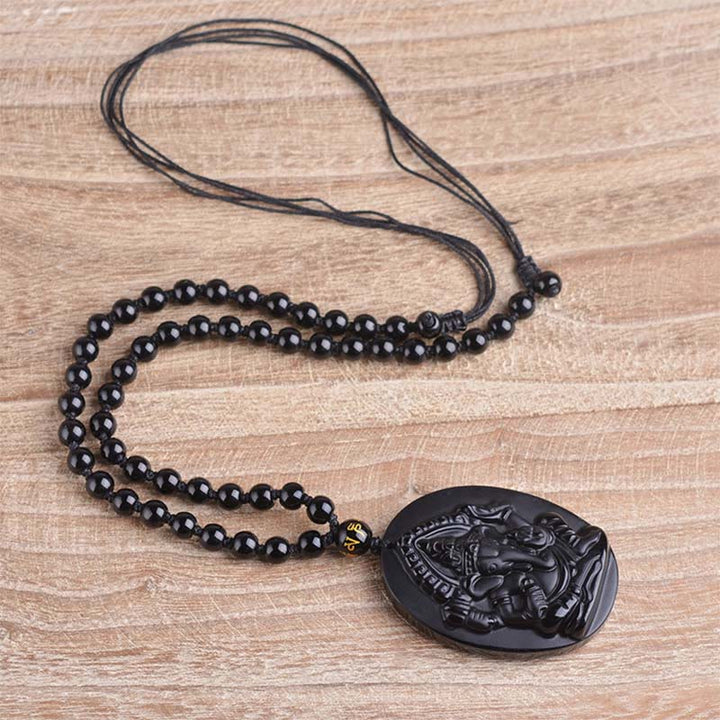 Buddha Stonesチベット黒曜石 ガネーシャ ガンパティ象 富のお守りネックレス