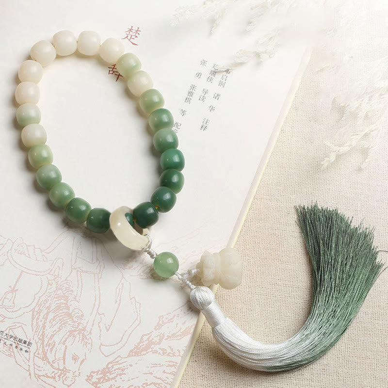 Buddha Stonesナチュラルグラデーション 菩提樹 幸運 マネーバッグ 蓮 知恵 タッセル リストMala
