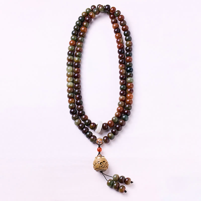 Buddha Stones108 個入りMalaビーズ 敦煌色 菩提樹種 ビーズ 邪悪な霊を寄せ付けないブレスレット