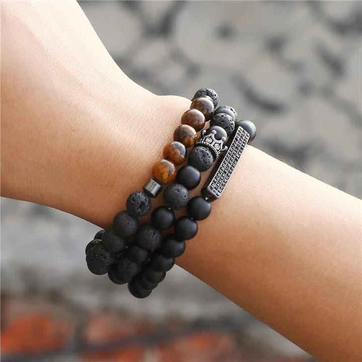 Buddha Stones3個入り フロストストーン 溶岩石 タイガーアイ アクティベートブレスレット