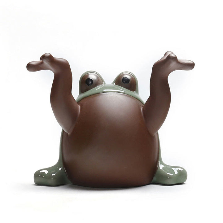 Buddha Stones風水 富と幸運 かわいいカエル 陶器 ティーペット 置物 装飾