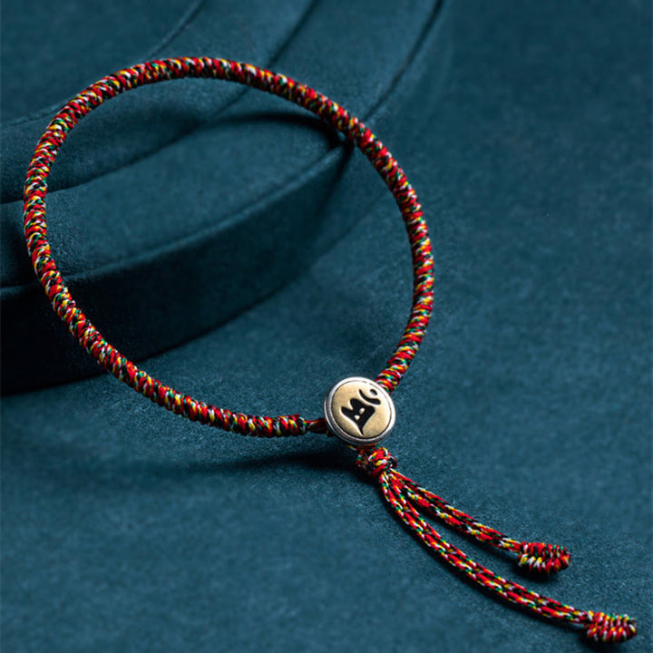 Buddha Stonesハンドメイド 925 スターリングシルバー十二支誕生仏守護 カラフル ロープブレスレット