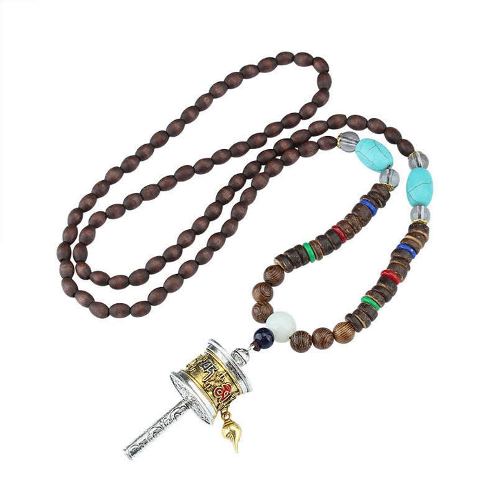 Buddha Stonesチベットオーム・マニ・パドメ・フム祈祷ホイール回転 金剛杵 木製ネックレス ペンダント - image 13
