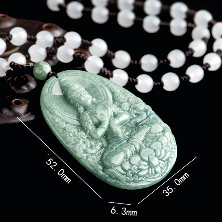 Buddha Stones天然翡翠 観音菩薩 お守り 富のネックレス ペンダント