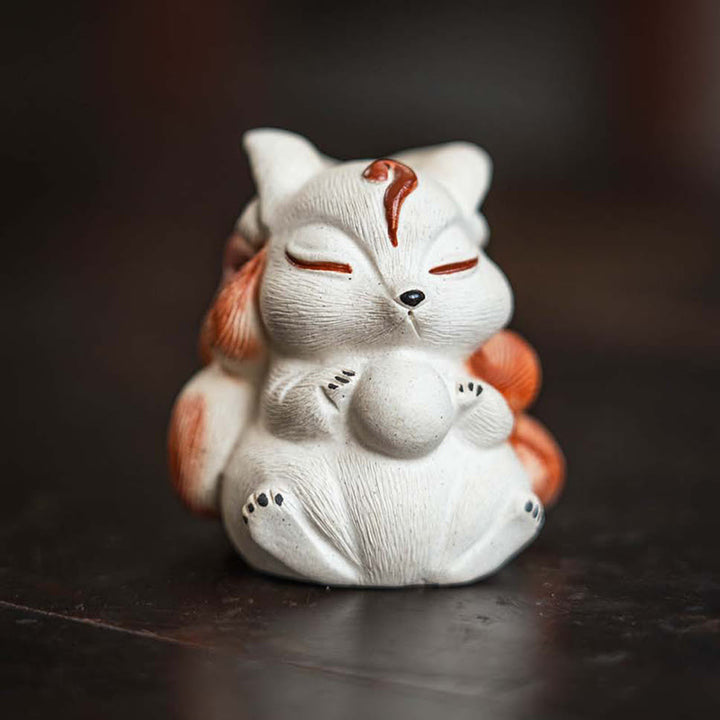 Buddha Stonesミニ九尾狐紫粘土幸運デスク装飾